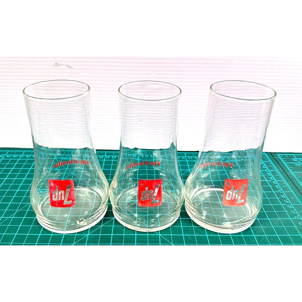7 UP The Uncola Vintage Upside Down Drinking Glasses Set Of 3 Pilsner Glass